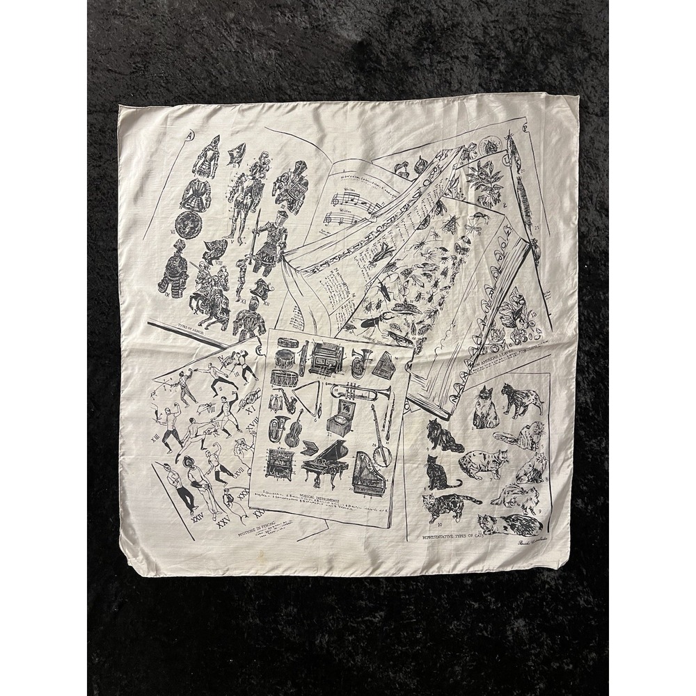 Vintage Rare Brook Cadwallader Silk Encyclopedia Print Scarf